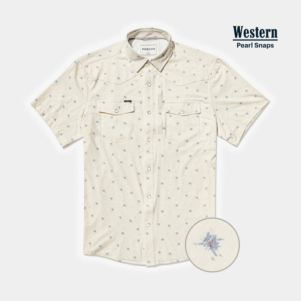 Poncho Pearl Snap Western | Solid Grey Short Sleeve