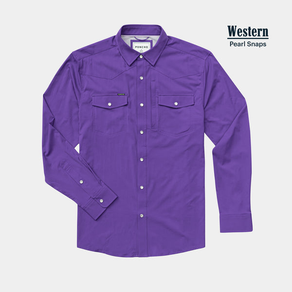 Poncho Pearl Snap Western | Solid Purple Short Sleeve