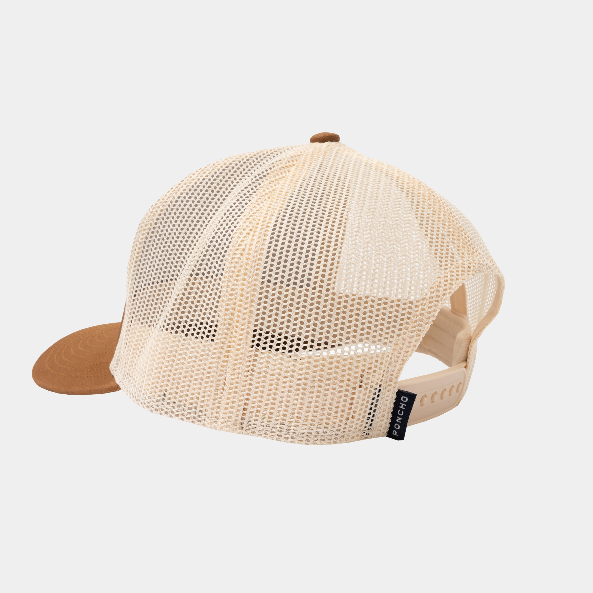 Back mesh of burnt orange trucker hat with snapback