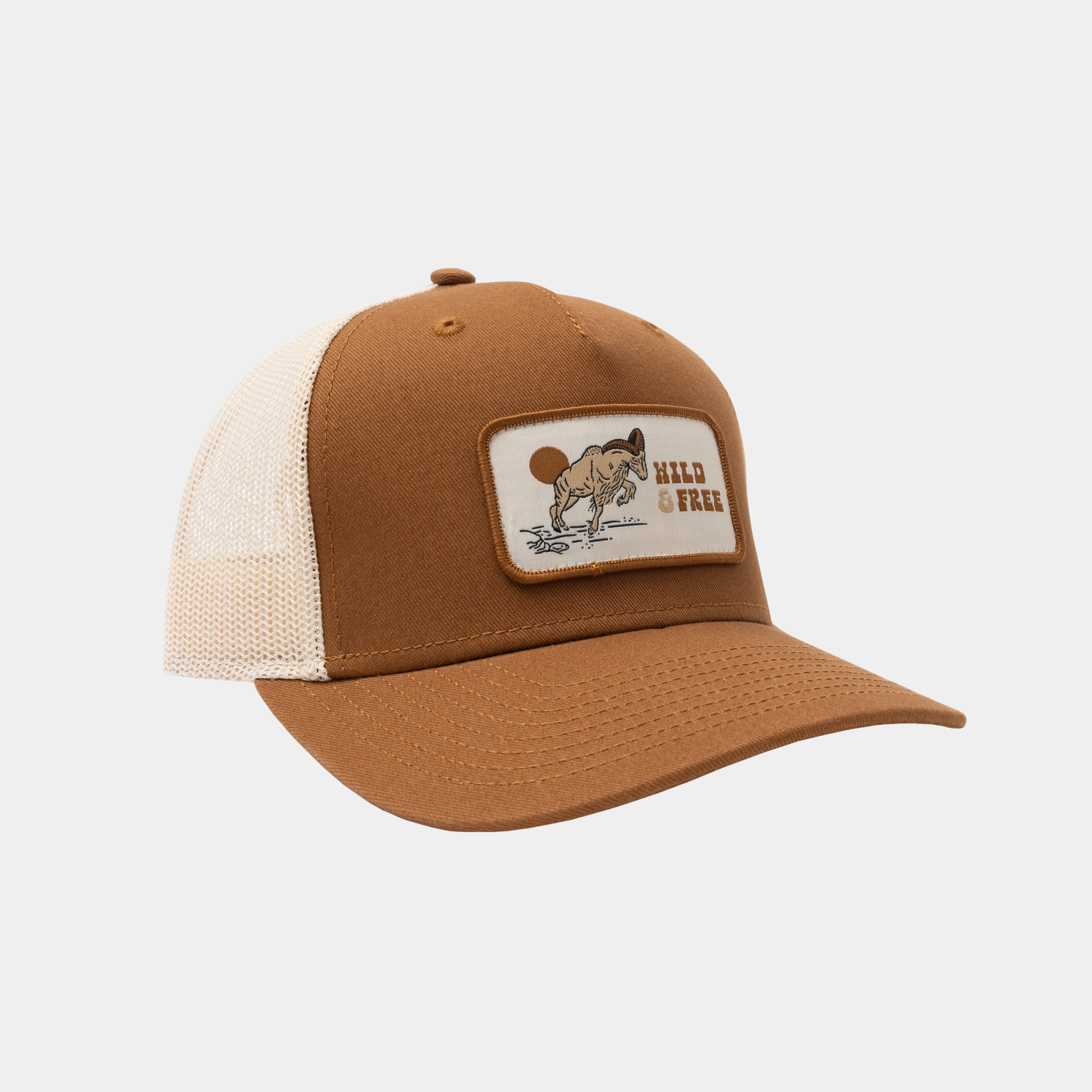 Front facing product photo of burnt orange aoudad trucker hat