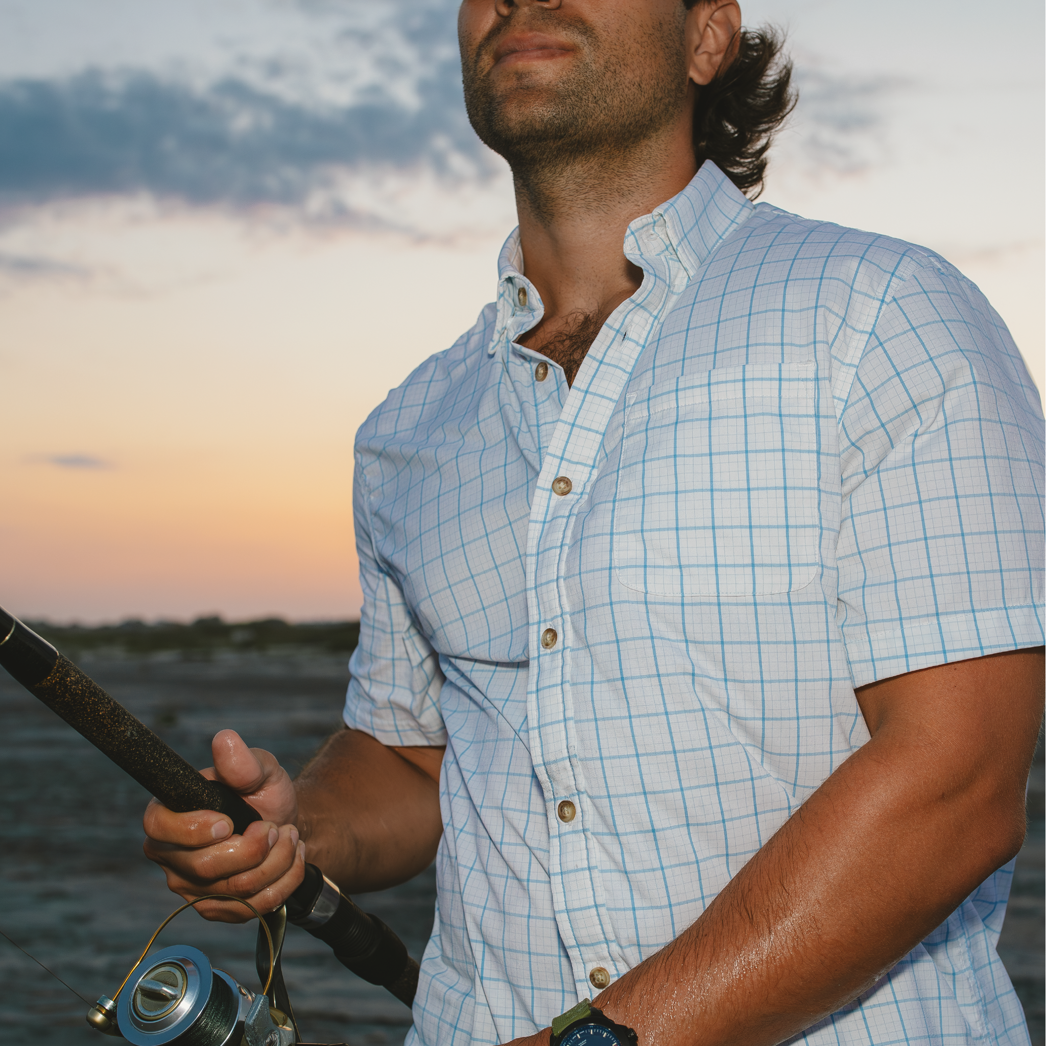 close up of white and blue shirt