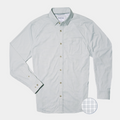 flat lay of grey and white long sleeve button up shirt