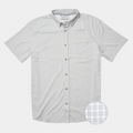 Flat photo of grey button up shirt