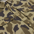 close up shot of camo shirt with buttons