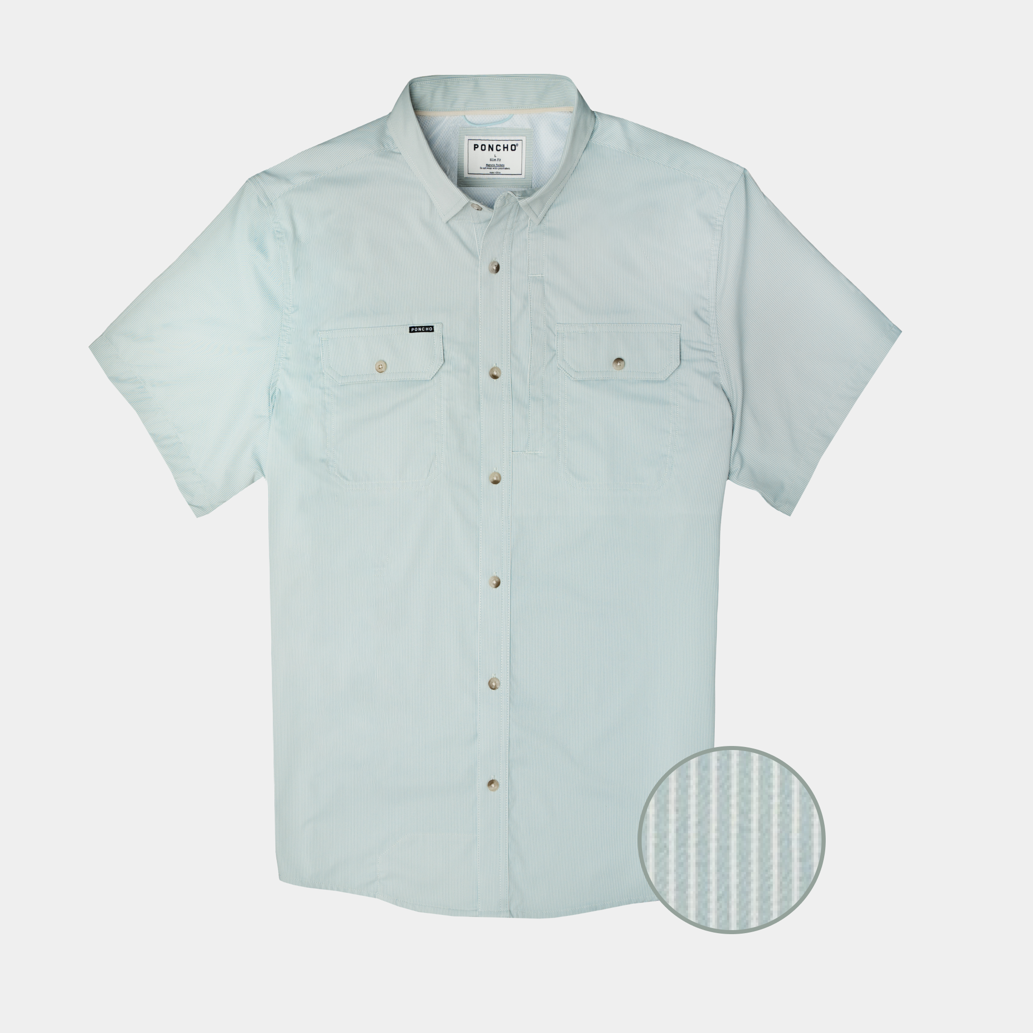 Product photo of short sleeve button down green micro stripe shirt