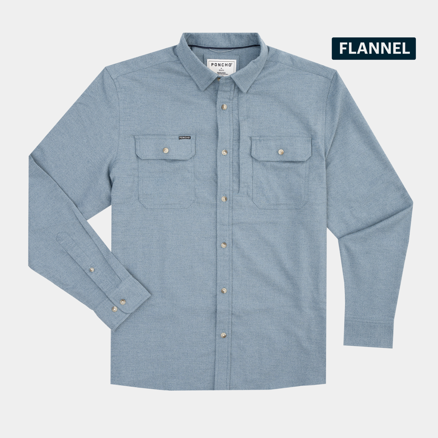 Product feature photo of slate blue flannel flatlay