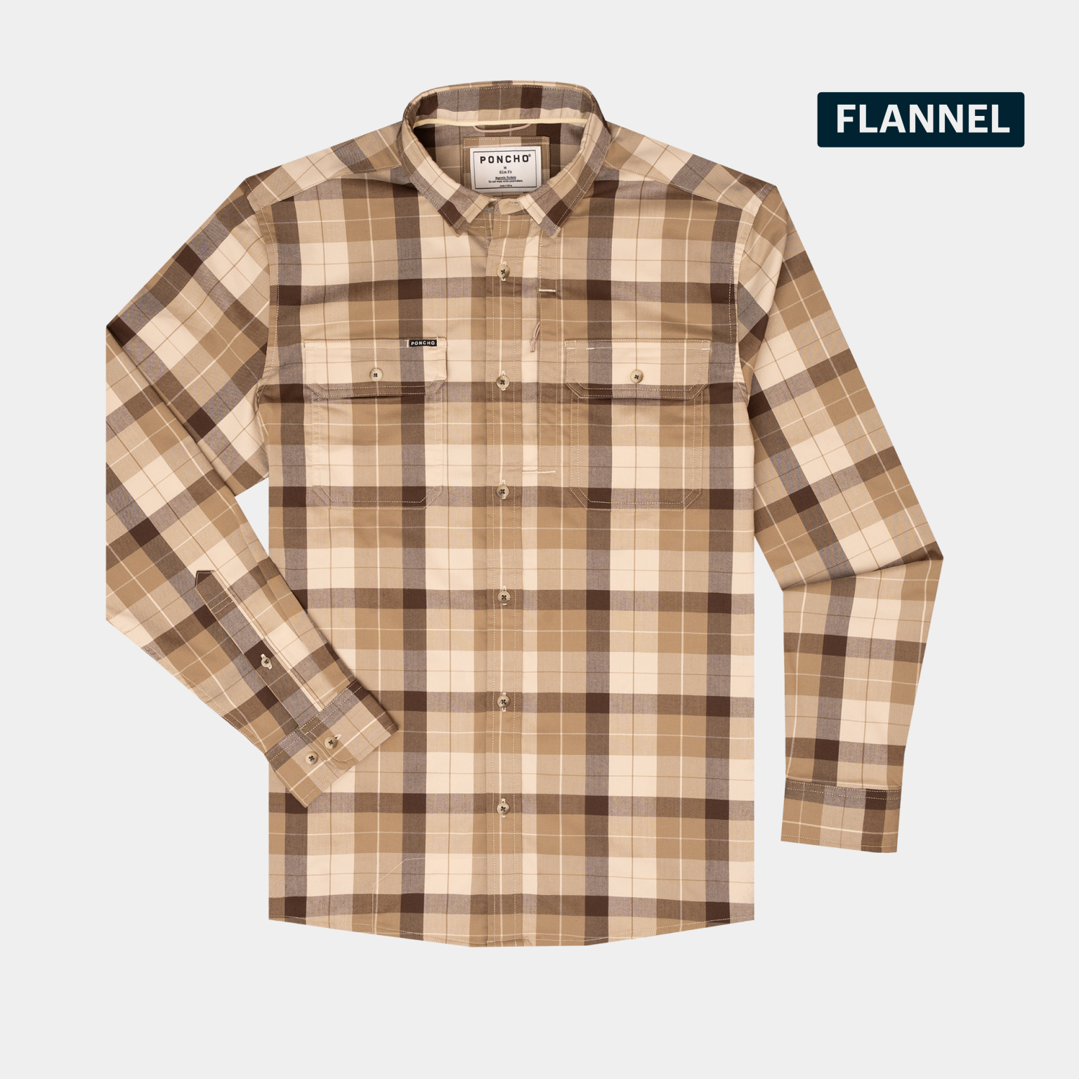 Flat lay product photo of brown plaid flannel