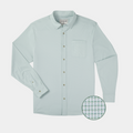 Product feature photo of green microgrid shirt