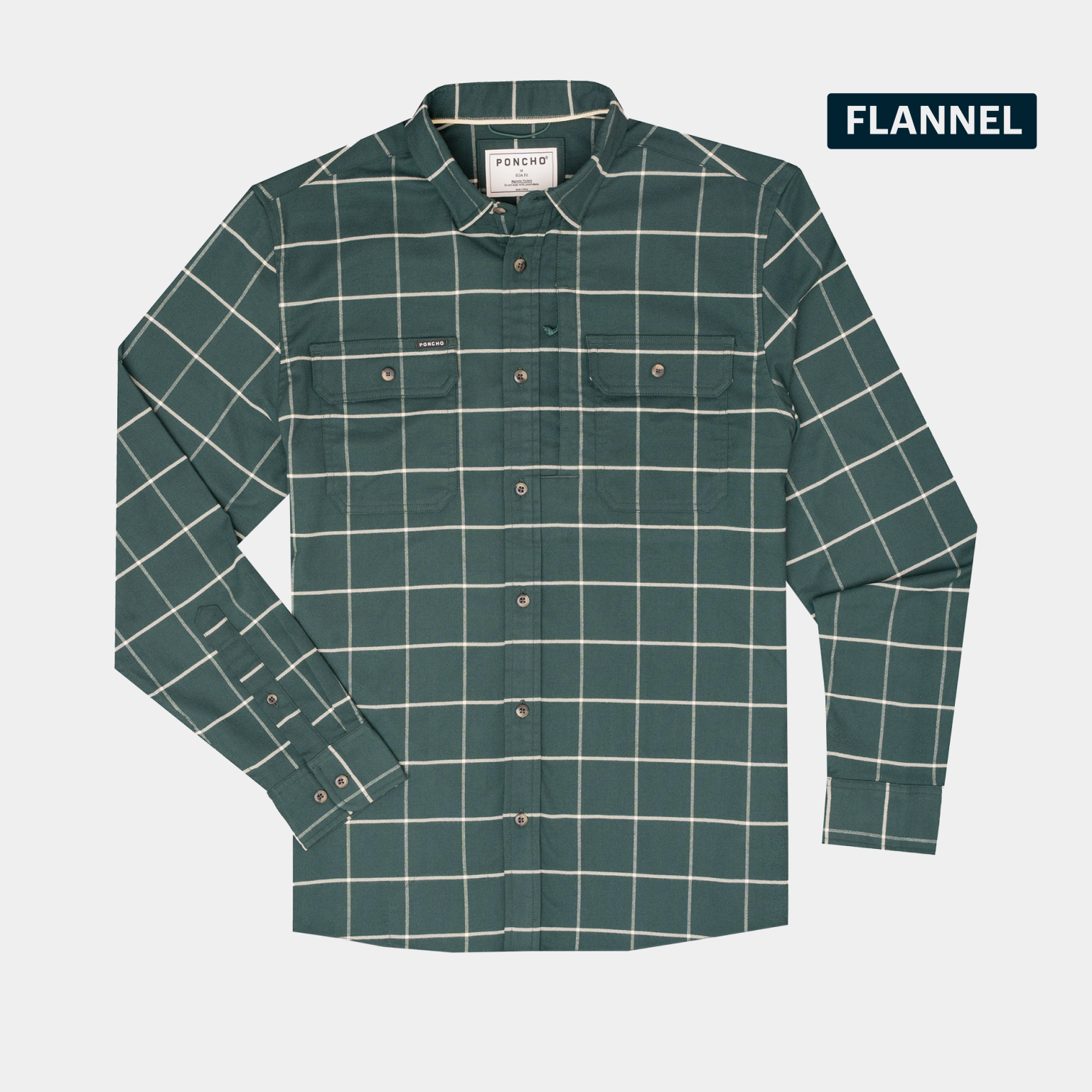 Product flat lay photo of green plaid flannel