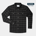 Product photo of black plaid flannel with pearl snaps