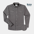 Product flat lay photo of star and stripe black black western shirt