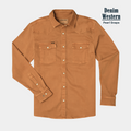 Product photo of burnt orange denim shirt