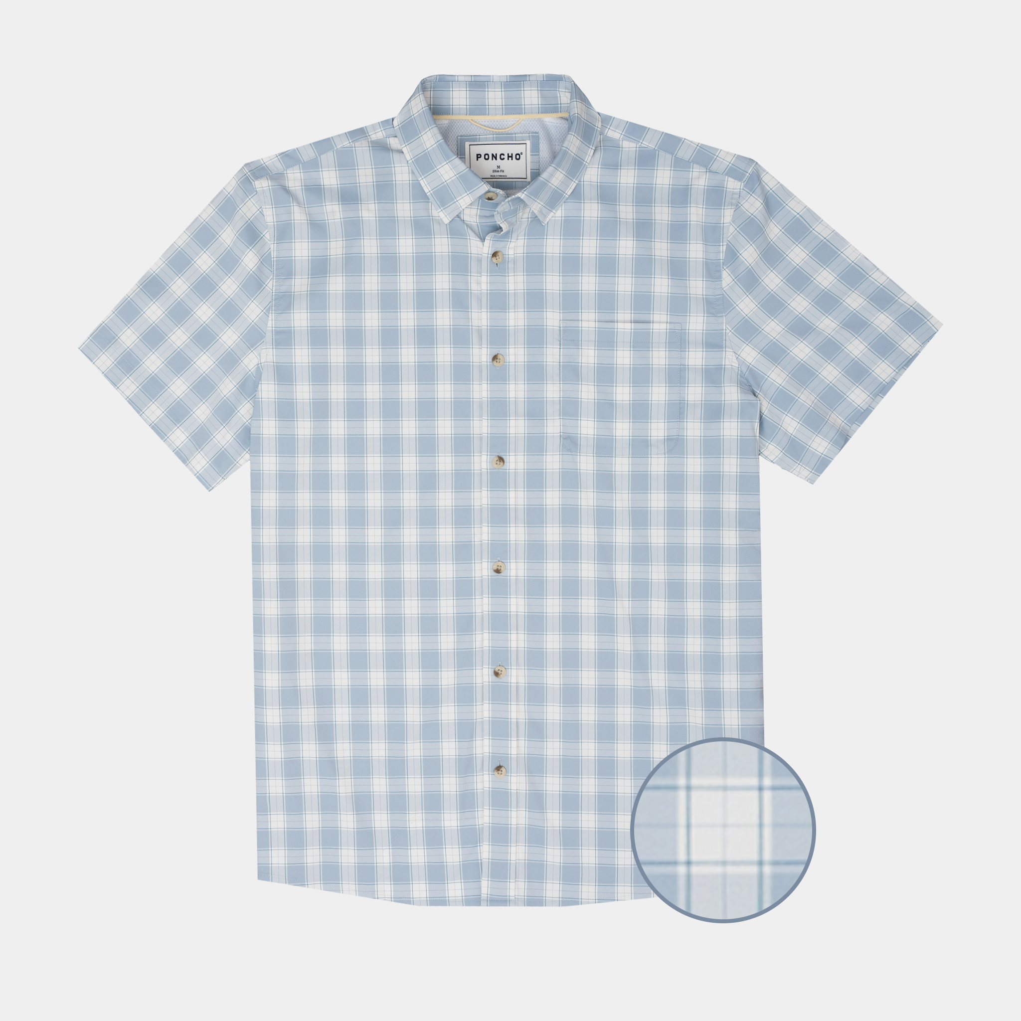 Flat lay product photo of blue plaid shirt