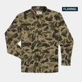 Product photo of dark duck camo flannel shirt