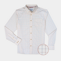 Product photo of blue and red plaid button down shirt