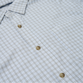 close up photo of blue and grey plaid button down shirt