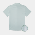 back of green microgrid button down short sleeve