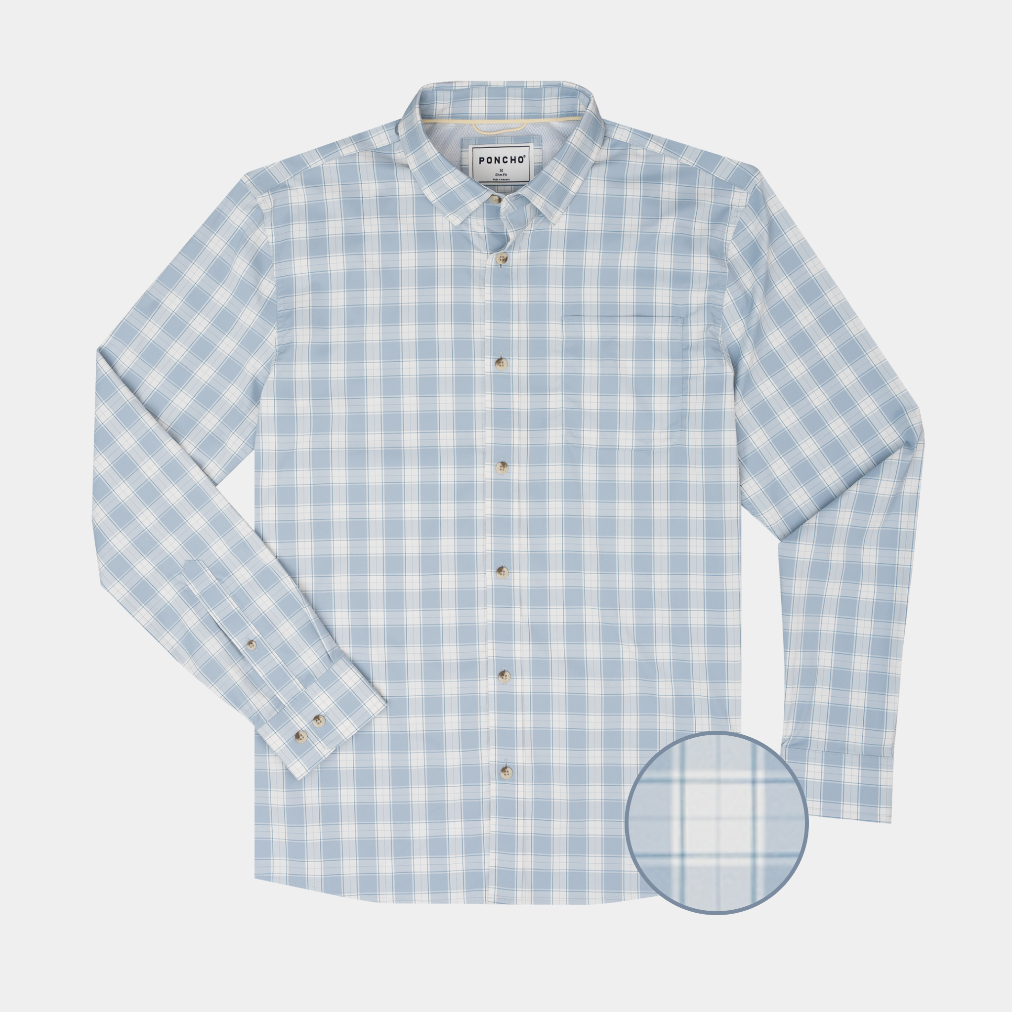 Product photo of blue plaid button down shirt long sleeve