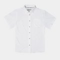 product photo of all white button down with short sleeves and one pocket