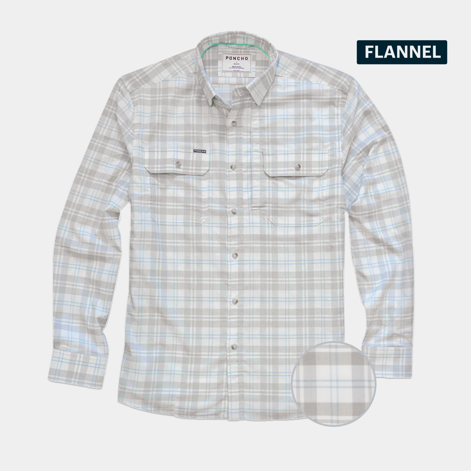 product photo flat lay of blue and grey plaid flannel