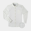 Flat lay photo of green plaid button down shirt