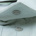 snap collar button on micro grid green fishing shirt