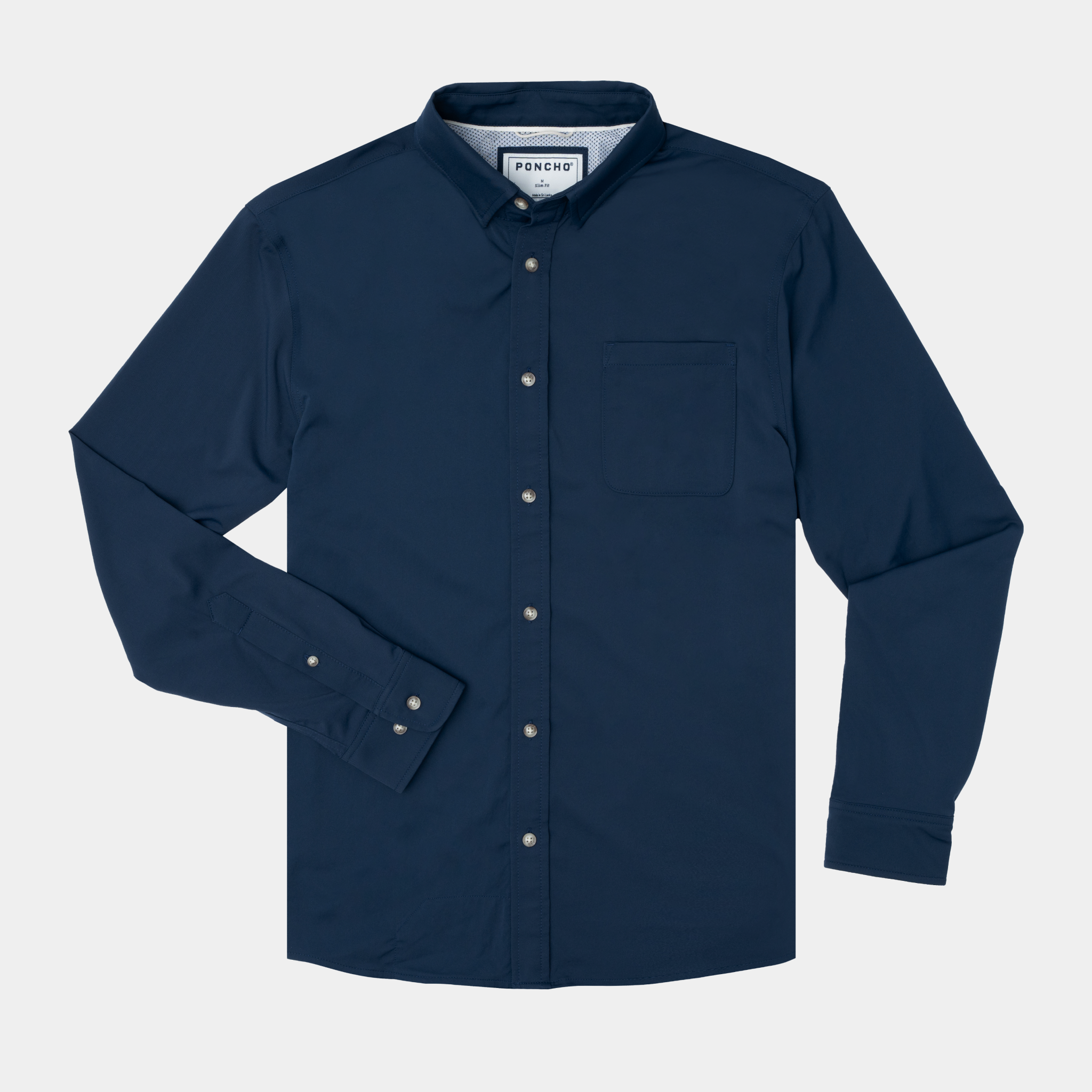 Product Flat lay of Navy Button Down Shirt with long sleeves